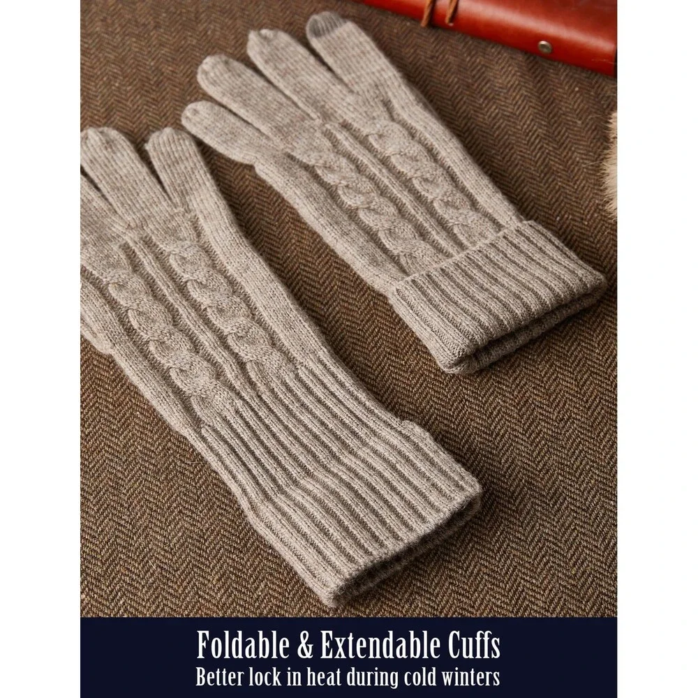 VIKIDEER Women's Camel Touchscreen 100% Pure Cashmere Gloves Ladies Soft Knit